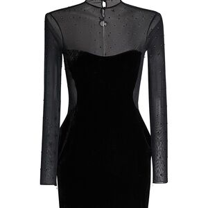Retrofete Black Mesh Velvet Mini Dress